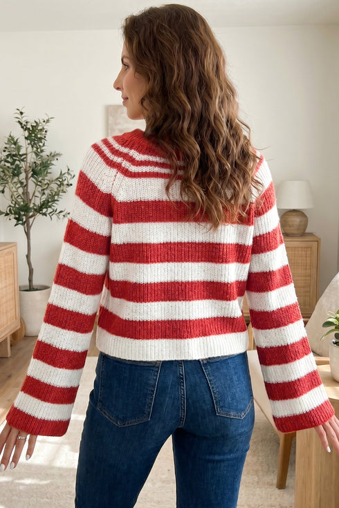 Striped V Neck Long Sleeve Shift Sweater