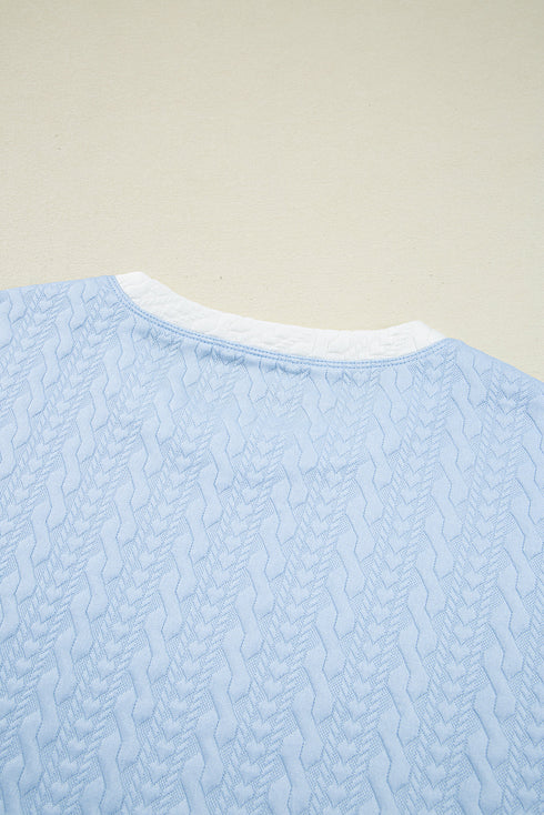 Textured Contrast Trim Crewneck Pocketed Two Piece Dress