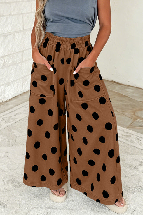 Polka Dot Wide Leg Elastic Waist Pants