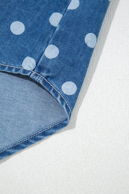 Polka Dot Long Sleeve Collar Shift Tunic Denim Jacket