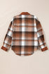 Textured Corduroy Patchwork Chest Pocket Plaid Shacket