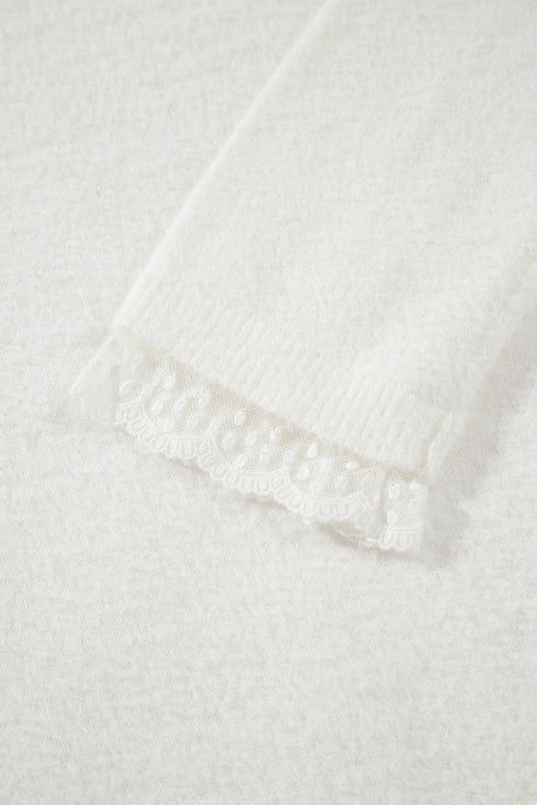 Lace Trim Neck Cuff Patchwork Long Sleeve Pullover Sweater