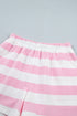 Striped Patchwork Zipper Pullover Elastic Waist Shorts Two Piece Short Set