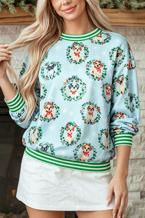 Abstract Dog Portrait Ribbed Cuff Round Neck Sweatshirt