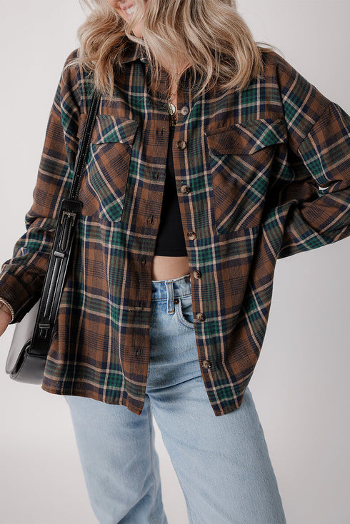 Western Plaid Print Buttoned Chest Pocket Shacket