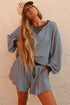 Striped Oversized Long Sleeve Top Drawstring Loose Shorts Two Piece Short Set