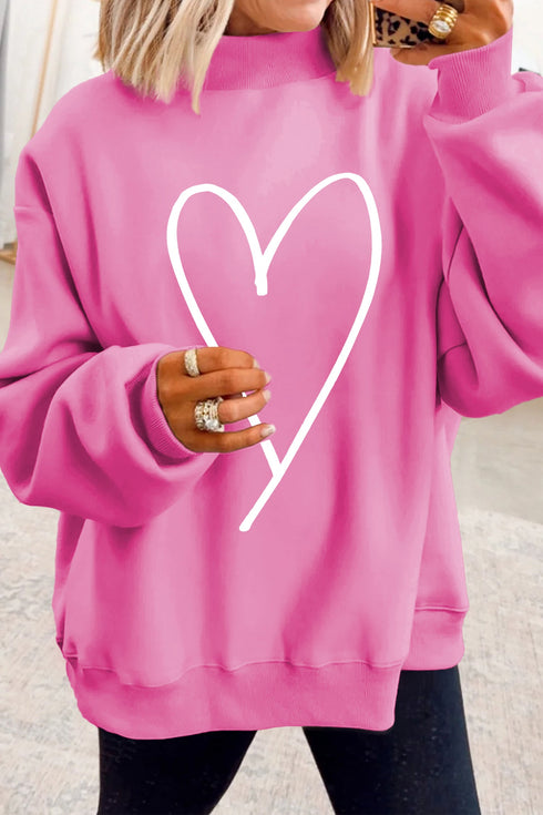 Lover Graphic Mock Neck Exposed Seam Pullover Sweatshirt