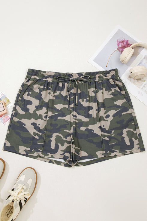 Western Utility Camo Print Tie Waist Pocket Shorts