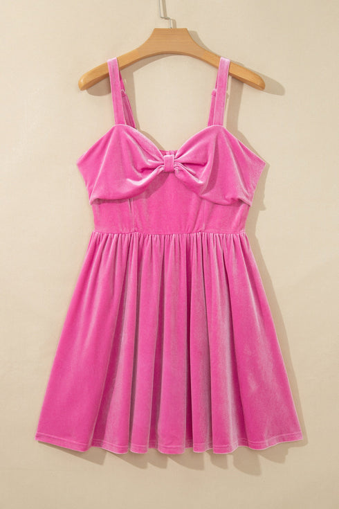 Bow Neck Adjustable Strap Velvet Mini Dress