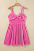 Bow Neck Adjustable Strap Velvet Mini Dress