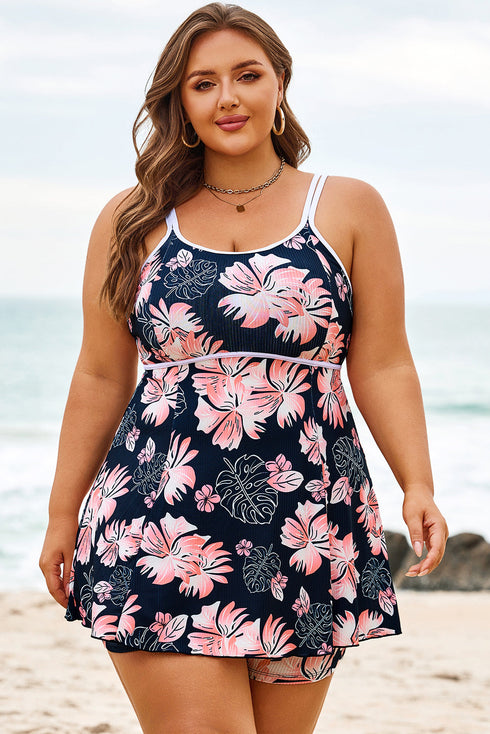 Ribbed Contrast Trim Adjustable Strap Two Piece Swimwear