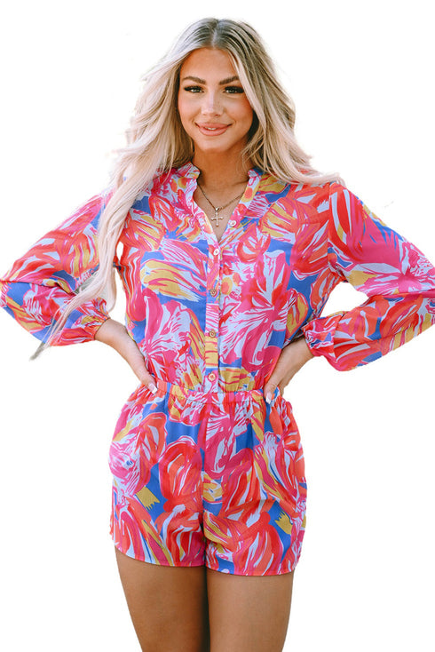Bold Abstract Graffiti Print Button Down Shirt Romper