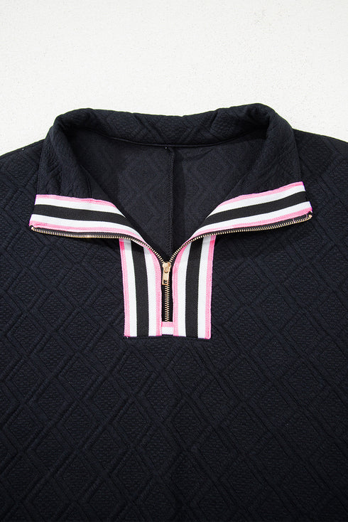 Textured Striped Collared Zip Up Two Piece Dress