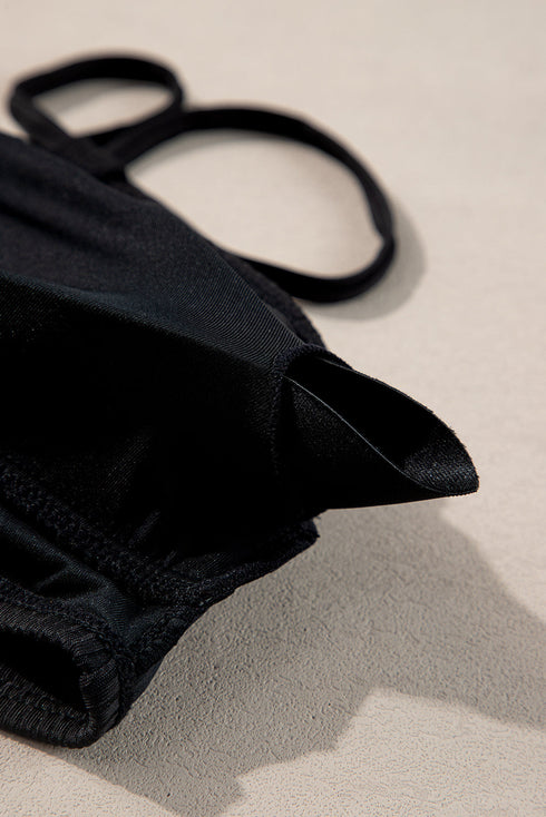 Ribbed Double Strap Tropical High Waist Bikini Set