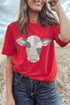 Cow Print Western Patchwork Round Neck Tee