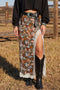 Cheetah Print Trim Split Long Western Skirt