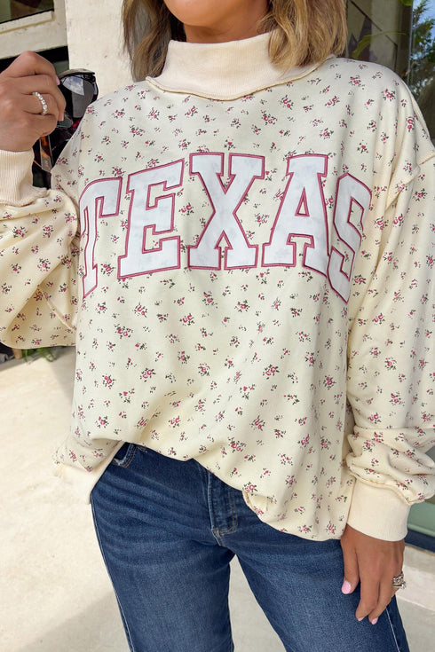 Floral Print Stand Neck Long Sleeve Slogan Sweatshirt