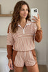 Striped Patchwork Quarter Zip Pullover Sporty Short Set
