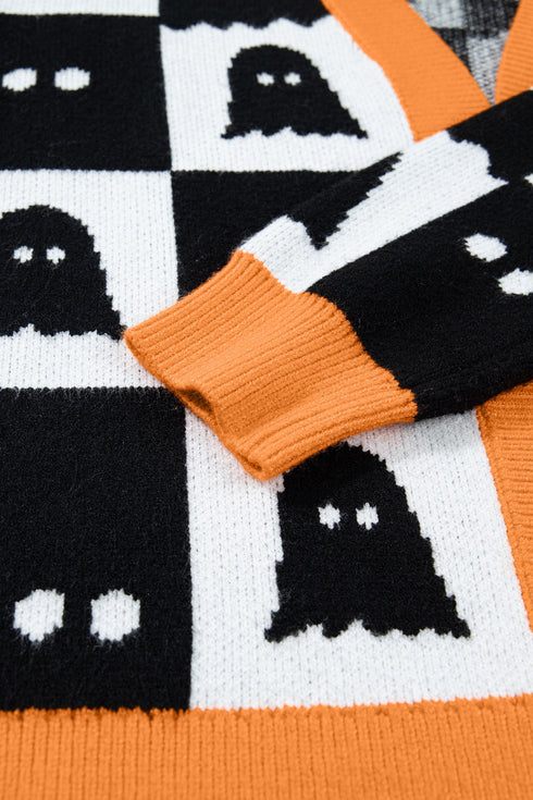 Geometric Ghost Print Drop Shoulder Knit Cardigan