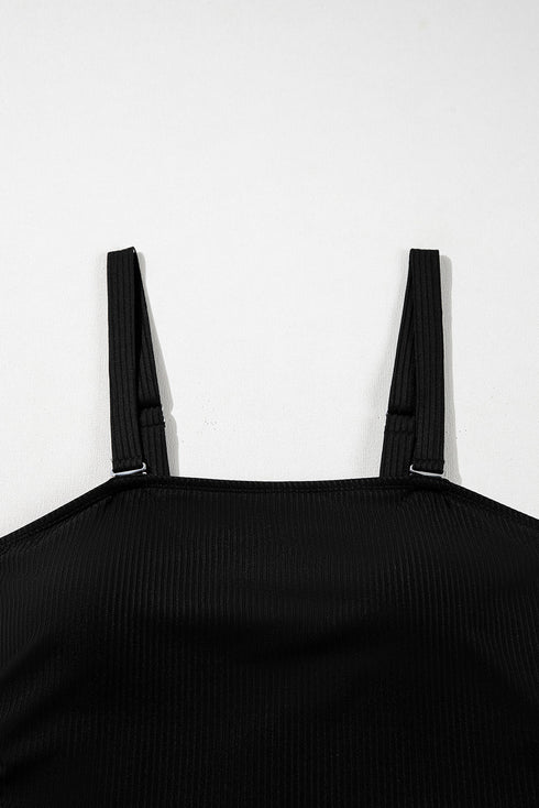 Ribbed Textured Scalloped Trim Swim Dress Swimwear