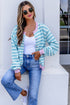 Striped Long Sleeve Round Neck Open Front Cardigan