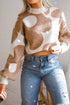 Abstract Floral Print Mock Neck Knit Sweater