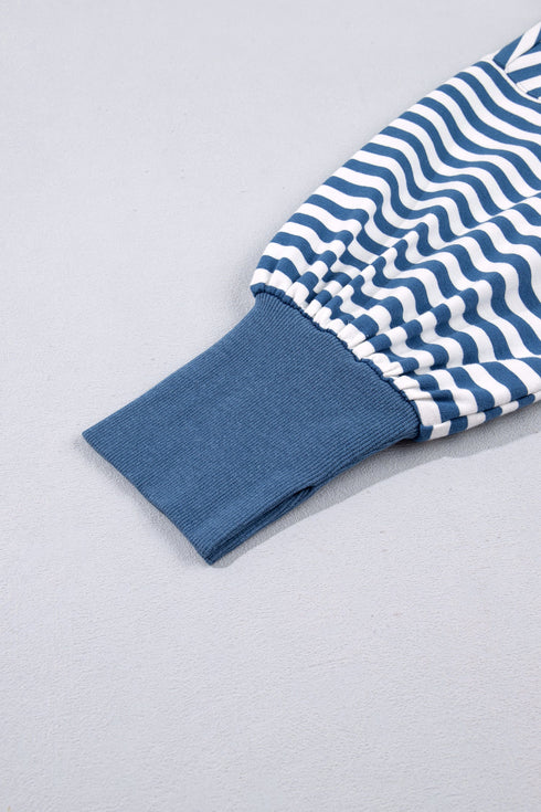 Striped Trim Raw Seam Split Hem Loose Pullover Sweatshirt