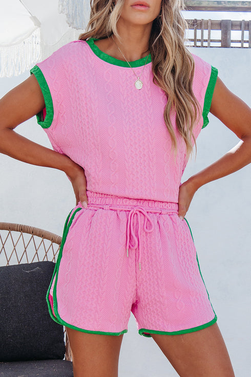 Exclusive Cable Knit Textured Two Piece Short Sets