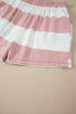 Striped Half Zip Bracelet Sleeve Top Short Set