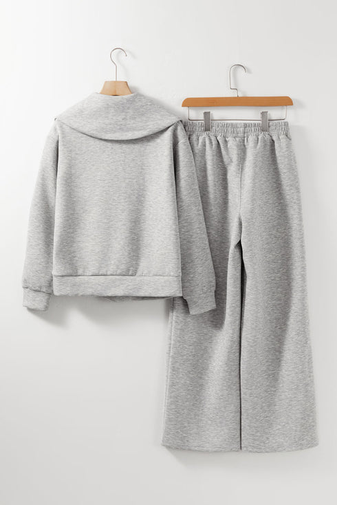 Zip Sailor Collar Pullover Athleisure Sweatpants Two Piece Pant Set