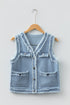 Modern Solid Frayed Edge Flap Pocket Denim Vest