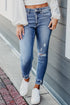 Distressed Frayed Hem Ankle Length Skinny Jeans