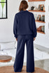 Cowl Neck Drawstring Pullover Wide Leg Athleisure Pant Set