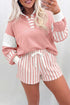Coordinated Striped Pullover Top Drawstring Short Set