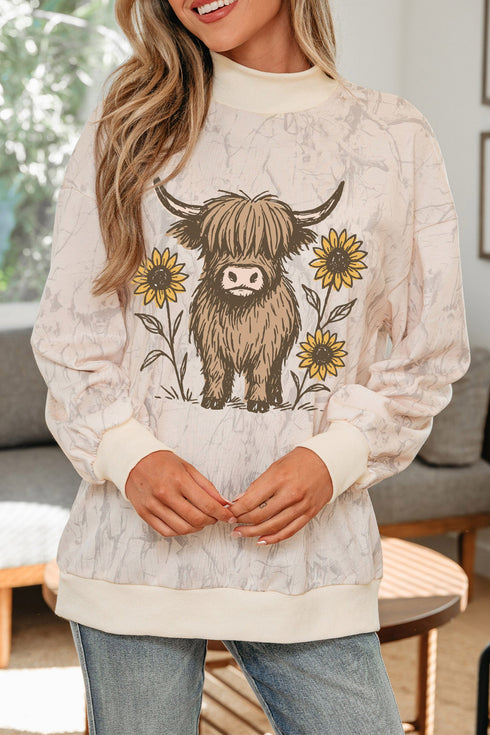 Western Print Camo Pattern Relaxed Graphic Sweatshirt