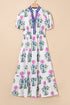 Floral Puff Short Sleeve V Neck High Waist Maxi Dress