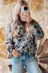 Retro Camouflage Pattern Quilted Button Detail Sweatshirt