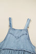 Washed Denim Tiered Flowy Western Overall Mini Dress