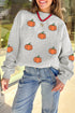 Sequin Star Pumpkin Graphic Exposed Seam Mock Neck Sweatshirt