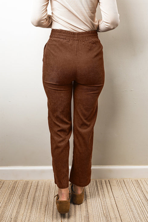 Corduroy Elastic Waist Straight Leg Ankle Length Pants