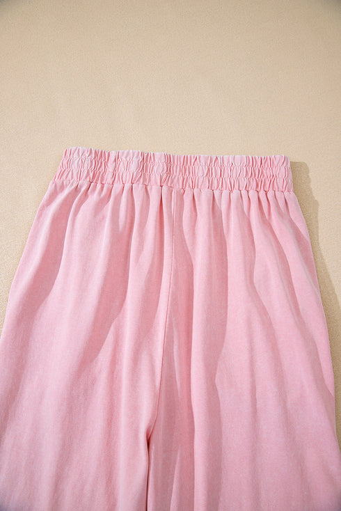 Acid Wash Star Applique Rolled Trim Pants Set