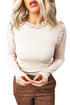 Ribbed Round Neck Frill Detail Long Sleeve Top