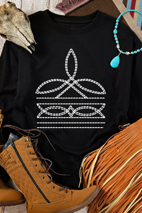 Abstract Linear Graphic Print Relaxed Crewneck Sweatshirt