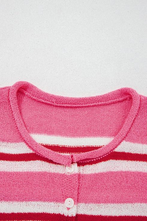 Acrylic Striped Pattern Drop Shoulder Button Cardigan