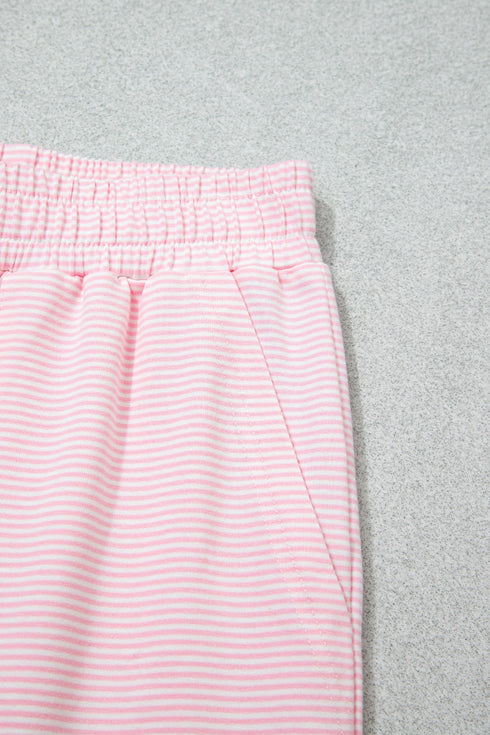 Striped Trim Mock Neck Pullover Drawstring Pants Outfit Pant Set