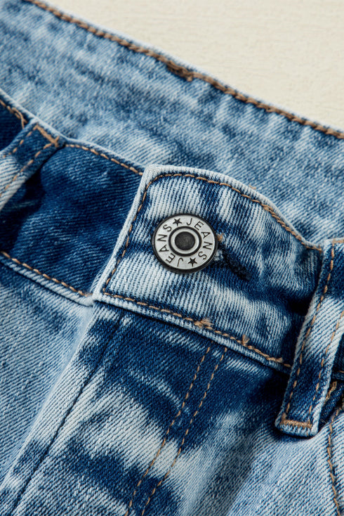 Distressed Ripped Raw Hem Casual Straight Jeans