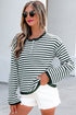 Striped Button Placket Drop Shoulder Long Sleeve Sweater
