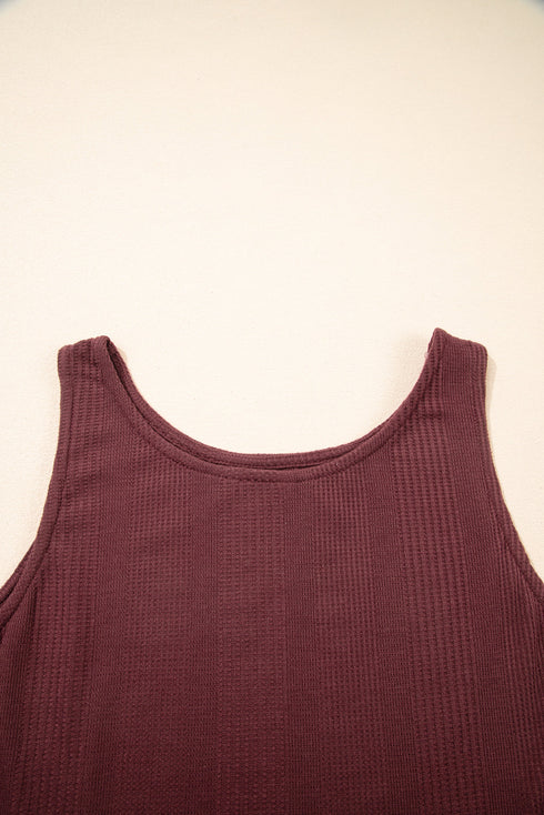 Textured Ribbed Ruffle Tank Top Wide Leg Pant Set