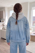 Polka Dot Long Sleeve Collar Pocket Shift Silhouette Denim Jacket