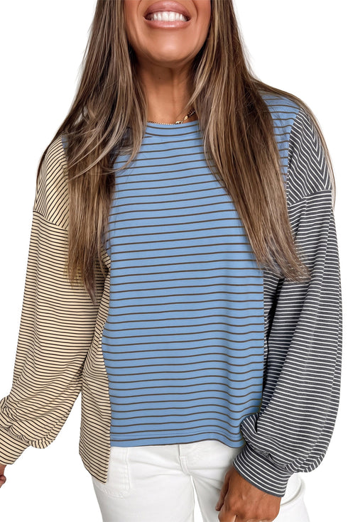 Striped Round Neck Shift Silhouette Long Sleeve Pullover Top